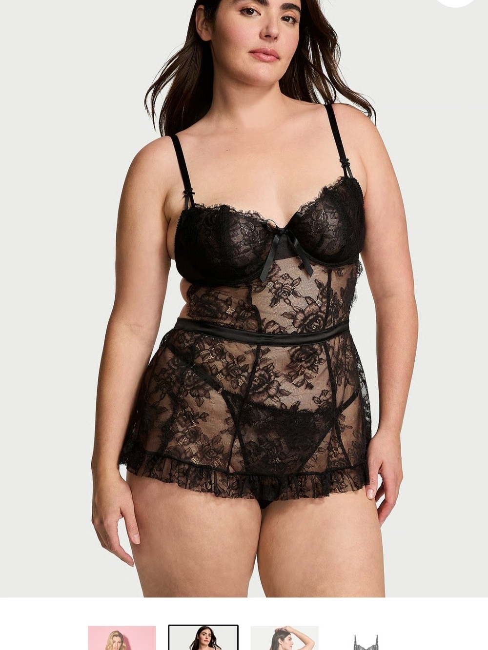 NWT Victoria’s Secret Wicked Unlined Rose Lace Apron Set - Black - Size XL
